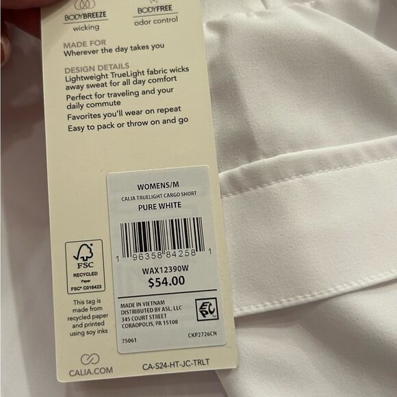 Calia Pure White Journey Collection MidRise Athletic Cargo short trulite fabric - Picture 9 of 12